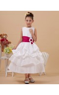 Ankle Length Scoop White Sleeveless Zipper A line Ruffles/Hand Made Flower Satin Flower Girl Dress