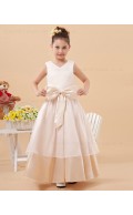 Organza/Satin Sleeveless Bow/Ruffles Zipper A line Floor length V neck White Flower Girl Dress