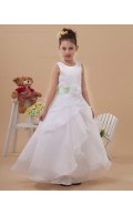 Belt Scoop Sleeveless Organza A line White Ankle Length Zipper Hand Made Flower/ Flower Girl Dress