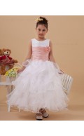 Sleeveless Scoop Hand Made Flower/ Zipper Ankle Length Organza Belt Ball Gown White Flower Girl Dress