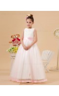 Applique Zipper White Organza Sleeveless Ball Gown Scoop Floor length Sash Flower Girl Dress