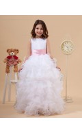 Ivory Scoop Sash/Bow A line Floor length Zipper Sleeveless Satin/Organza Flower Girl Dress