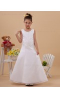 Floor length Beading A line Sleeveless Zipper Scoop Satin Ivory Flower Girl Dress