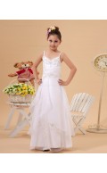 A line Organza/Taffeta V neck/Spaghetti Straps White Applique Floor length Zipper Sleeveless Flower Girl Dress