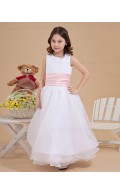 A line Ankle Length Scoop Chiffon/Organza Sleeveless Ivory Zipper Sash Flower Girl Dress