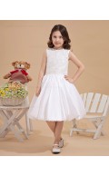 Bateau Ivory A line Zipper Applique/Beading Taffeta Sleeveless Knee length Flower Girl Dress