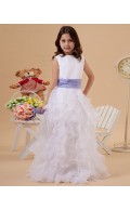 Scoop Column/Sheath Ivory Floor length Zipper Belt Sleeveless Satin/Organza Flower Girl Dress