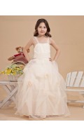 Spaghetti Straps Hand Made Flower/ Ball Gown Zipper Ivory Bow Sleeveless Organza Floor length Flower Girl Dress