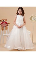 Ivory Zipper Floor length Sleeveless Organza/Satin Scoop A line Belt/Applique Flower Girl Dress