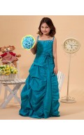 Sleeveless Ruffles/Beadings/Hand Flower Hunter Taffeta Floor length Spaghetti Straps Zipper Column/Sheath Flower Girl Dress