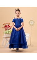 Blue A line Floor length Zipper Organza Spaghetti Straps Applique/Beading Sleeveless Flower Girl Dress