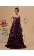 Floor length Hand Made Flower Grape Sleeveless Spaghetti Straps A line Zipper Taffeta Flower Girl Dress