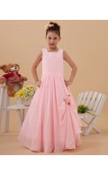 A line Spaghetti Straps Pink Floor length Sleeveless Taffeta Zipper Ruffle/Hand Made Flower Flower Girl Dress