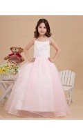 White/Pink Zipper Sleeveless Spaghetti Straps Ball Gown Floor length Taffeta/Organza Applique/Beading Flower Girl Dress