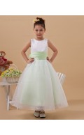Bow White/Green A line Floor length Scoop Sleeveless Taffeta/Organza Zipper Flower Girl Dress