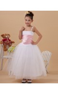 Spaghetti Straps Zipper Sleeveless White Ball Gown Floor length Ruffle Taffeta/Organza Flower Girl Dress