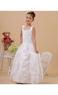A line Zipper Ivory Beading/Applique Floor length Square Sleeveless Taffeta Flower Girl Dress