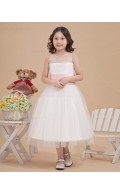 A line Sleeveless Belt Ankle Length Organza/Satin White Bateau Zipper Flower Girl Dress