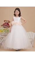 Sleeveless Hand Made Flower Zipper A line Satin/Tulle Floor length Scoop White Flower Girl Dress