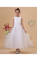 Sleeveless Applique/Beading Ivory Zipper Scoop Chiffon/Tulle Ankle Length A line Flower Girl Dress