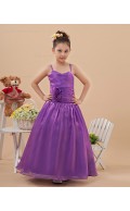 Taffeta Purple Ruffles/Beading/Hand Made Flower Zipper A line Floor length Sleeveless Spaghetti Straps Flower Girl Dress