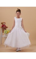 White Zipper Scoop Ankle Length Satin/Organza Sleeveless Belt Ball Gown Hand Made Flower/ Flower Girl Dress