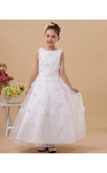 Zipper Satin/Tulle Scoop A line White Sleeveless Belt/Hand Made Flower Floor length Flower Girl Dress