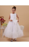 Zipper A line White Sleeveless Hand Made Flower Satin/Tulle Scoop Floor length Flower Girl Dress