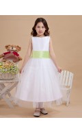 Hand Made Flower/ Zipper Sleeveless Bow/Belt Satin/Organza Ivory Bateau Ankle Length A line Flower Girl Dress