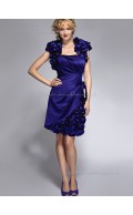 Royal Blue Empire Cap Sleeve Satin Bateau Knee-length Zipper A-line Flowers Mother of the Bride Dress