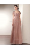 Tulle Natural Zipper Applique Cap Sleeve Floor-length A-line Sweetheart Mother of the Bride Dress