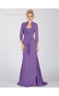 Lilac Backless A-line Natural Sweep Chiffon Sweetheart Half-Sleeve Ruched Mother of the Bride Dress