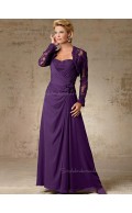 Regency Lace Floor-length Natural Long-Sleeve Zipper A-line Sweetheart Chiffon Mother of the Bride Dress