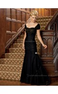 Black Floor-length Cap Sleeve Natural Sweetheart Ruched Mermaid Satin Zipper Mother of the Bride Dress