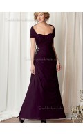 Grape A-line Cap Sleeve Natural Floor-length Chiffon Sweetheart Zipper Beading Mother of the Bride Dress