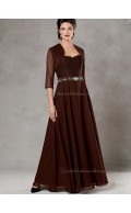 Burgundy A-line Sweetheart Beading Zipper Floor-length Half-Sleeve Natural Chiffon Mother of the Bride Dress