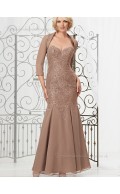 Brown Chiffon Floor-length Zipper Mermaid Natural Applique Sleeveless Sweetheart Mother of the Bride Dress