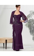 Burgundy Sleeve Applique Zipper Sweetheart Long Chiffon Floor-length Natural Mermaid Mother of the Bride Dress