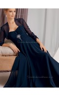 Ink Blue Zipper Chiffon Beading Sleeveless Empire Sweetheart A-line Sweep Mother of the Bride Dress