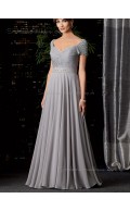 Lavender Natural Cap Sleeve A-line Floor-length Zipper Sweetheart Beading Chiffon Mother of the Bride Dress