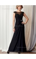 Black A-line Cap Sleeve Zipper Beading Chiffon Floor-length Bateau Natural Mother of the Bride Dress