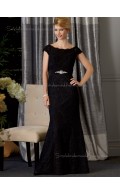 Black Floor-length Cap Sleeve Mermaid Natural Beading Zipper Lace Bateau Mother of the Bride Dress