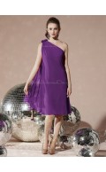 Sleeveless Dropped One-Shoulder Chiffon Knee-length Purple A-line Flowers Bridesmaid Dress