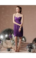 Sweetheart Purple Empire Chiffon Backless Sleeveless Ruched-Ruffles Column-Sheath Knee-length Bridesmaid Dress