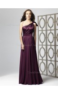 Natural Sleeveless A-line Sash-Ruched-Ruffles Chiffon One-Shoulder Floor-length Grape Bridesmaid Dress