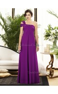 Sleeveless Zipper-Back Satin Ruched-Ruffles Floor-length Purple Empire A-line One-Shoulder Bridesmaid Dress