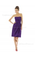 Empire Sleeveless Bateau Purple Short-length Satin Column-Sheath Ruched Backless-Zipper-Back Bridesmaid Dress