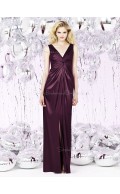 V-neck Floor-length Satin Empire Zipper-Back Ruched Grape Sleeveless Empire Bridesmaid Dress