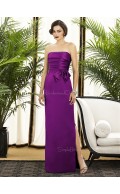 Floor-length Purple Sleeveless Natural Strapless Column-Sheath Ruched-Flowers Backless-Zipper-Back Satin Bridesmaid Dress