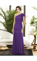 Floor-length A-line Natural Backless Purple Sleeveless Sash-Ruched-Ruffles One-Shoulder Chiffon Bridesmaid Dress